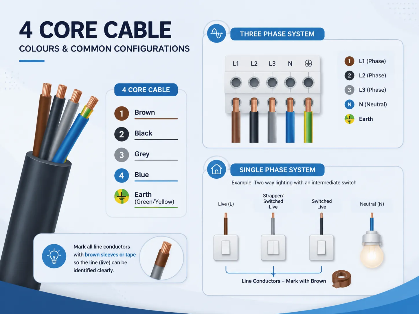 Four‑Core Cable Colours and Other Common Configurations