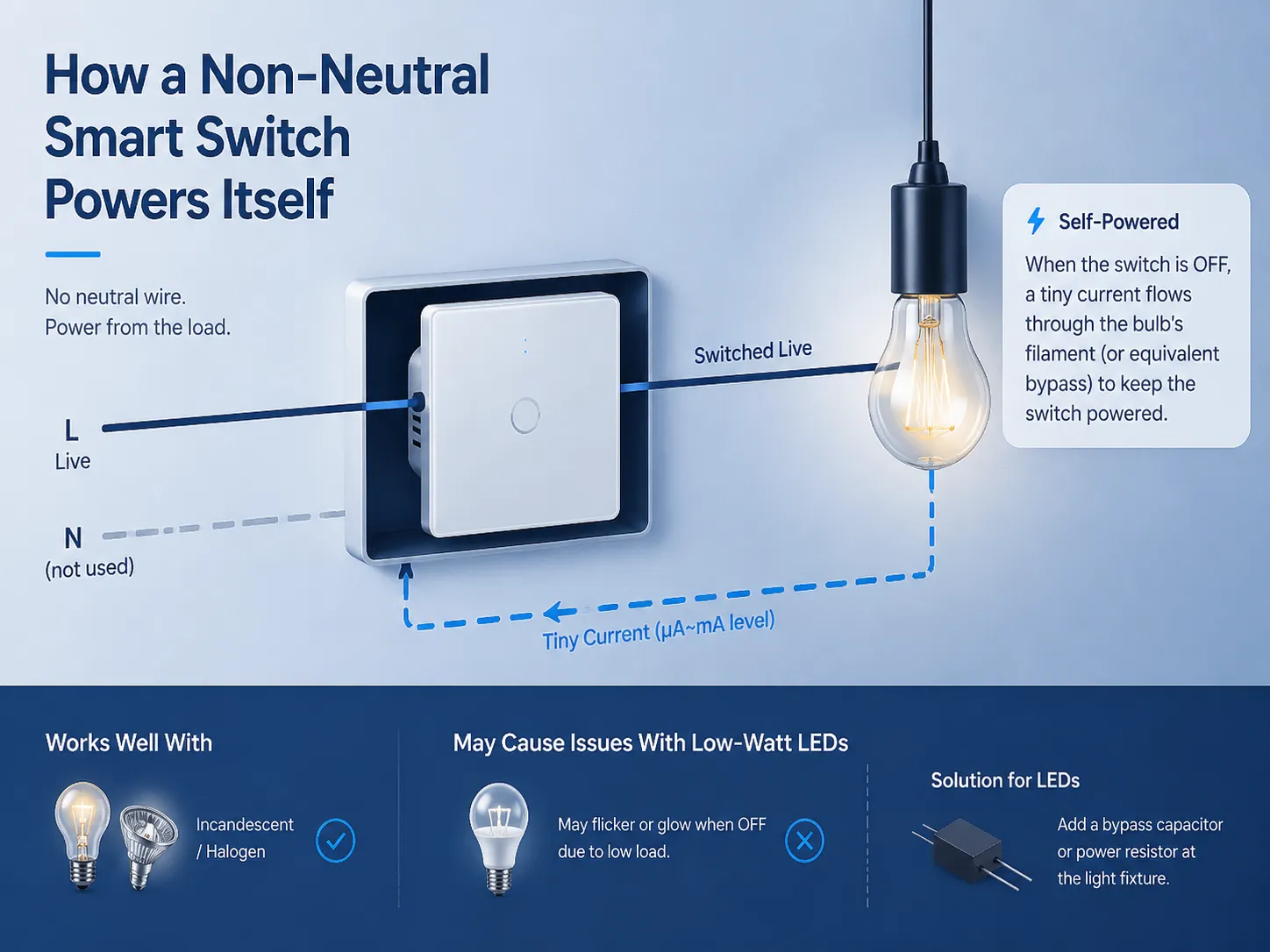 How a Non‑Neutral Smart Switch Powers Itself
