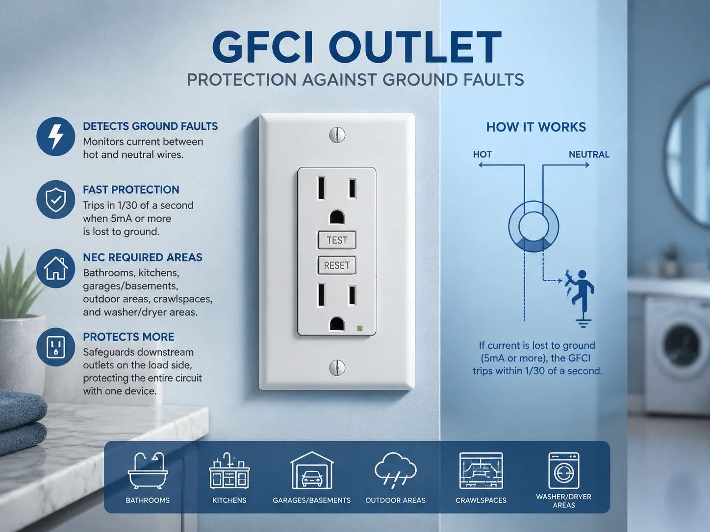 The GFCI Outlet Protection Against Ground Faults