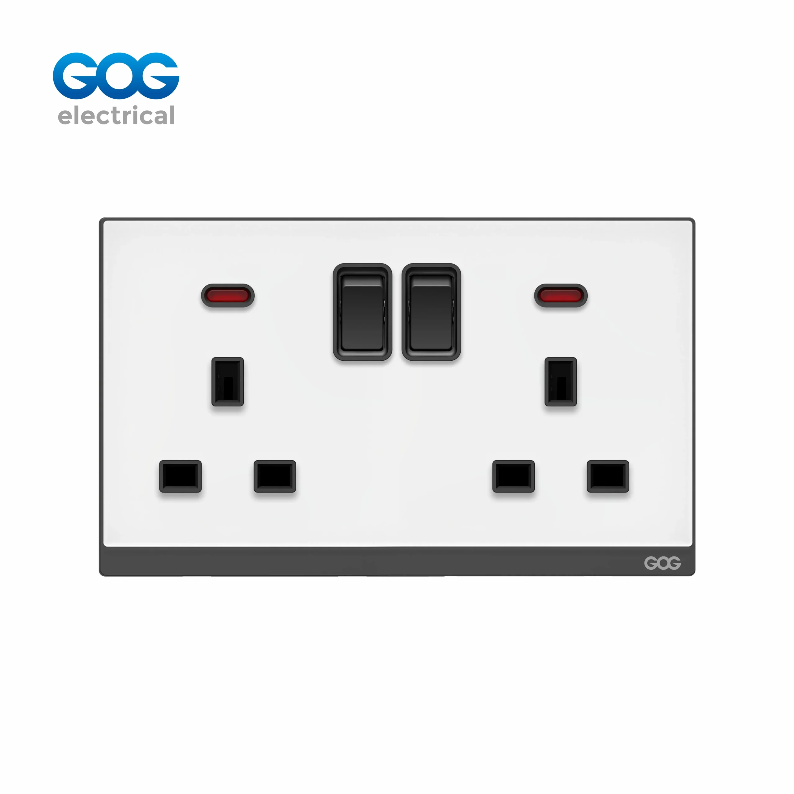 DN71 Series 13A British Standard Glass Double Switched Socket with Neon