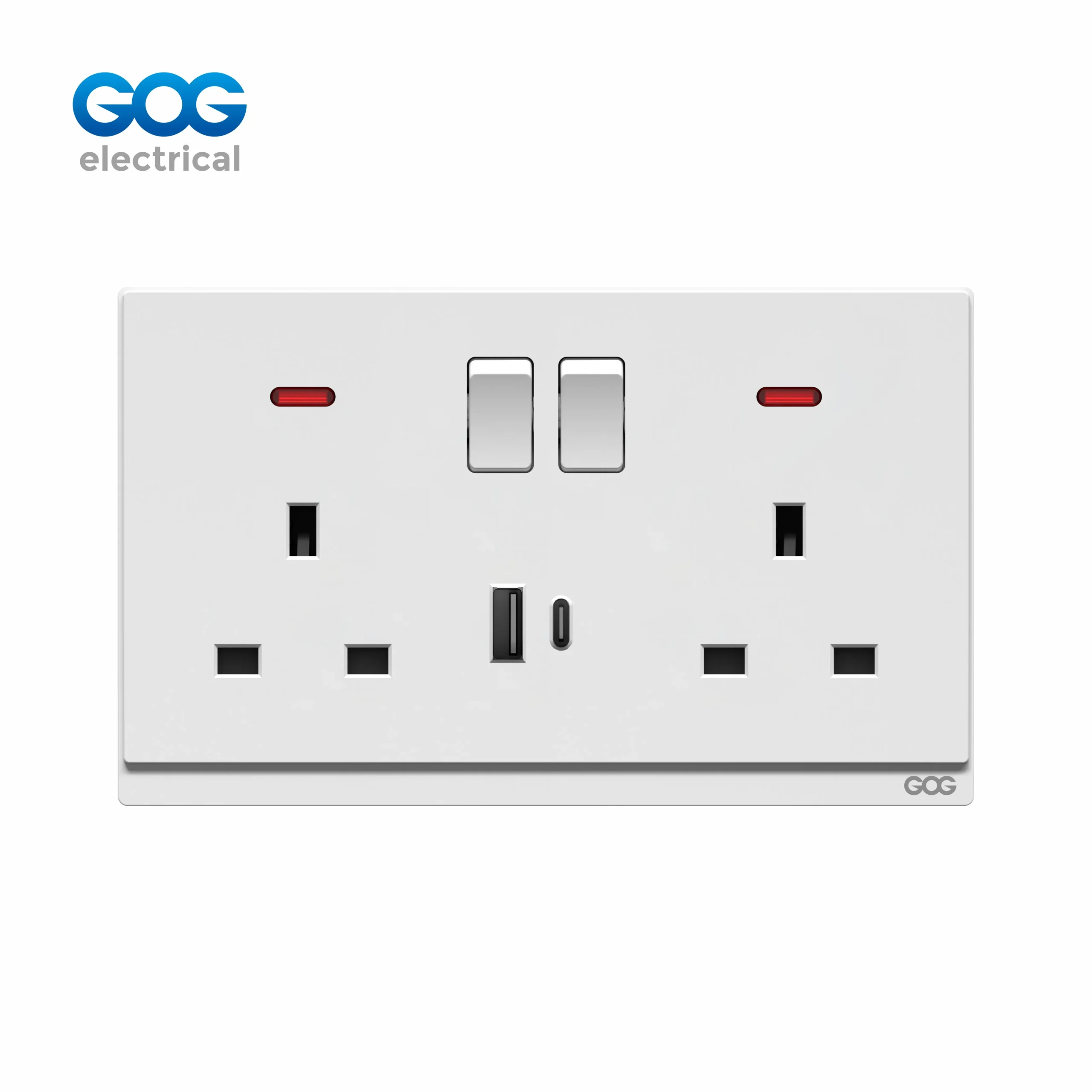مقبس مزدوج 13A مع مفتاح من سلسلة DN71 مع USB نوع C