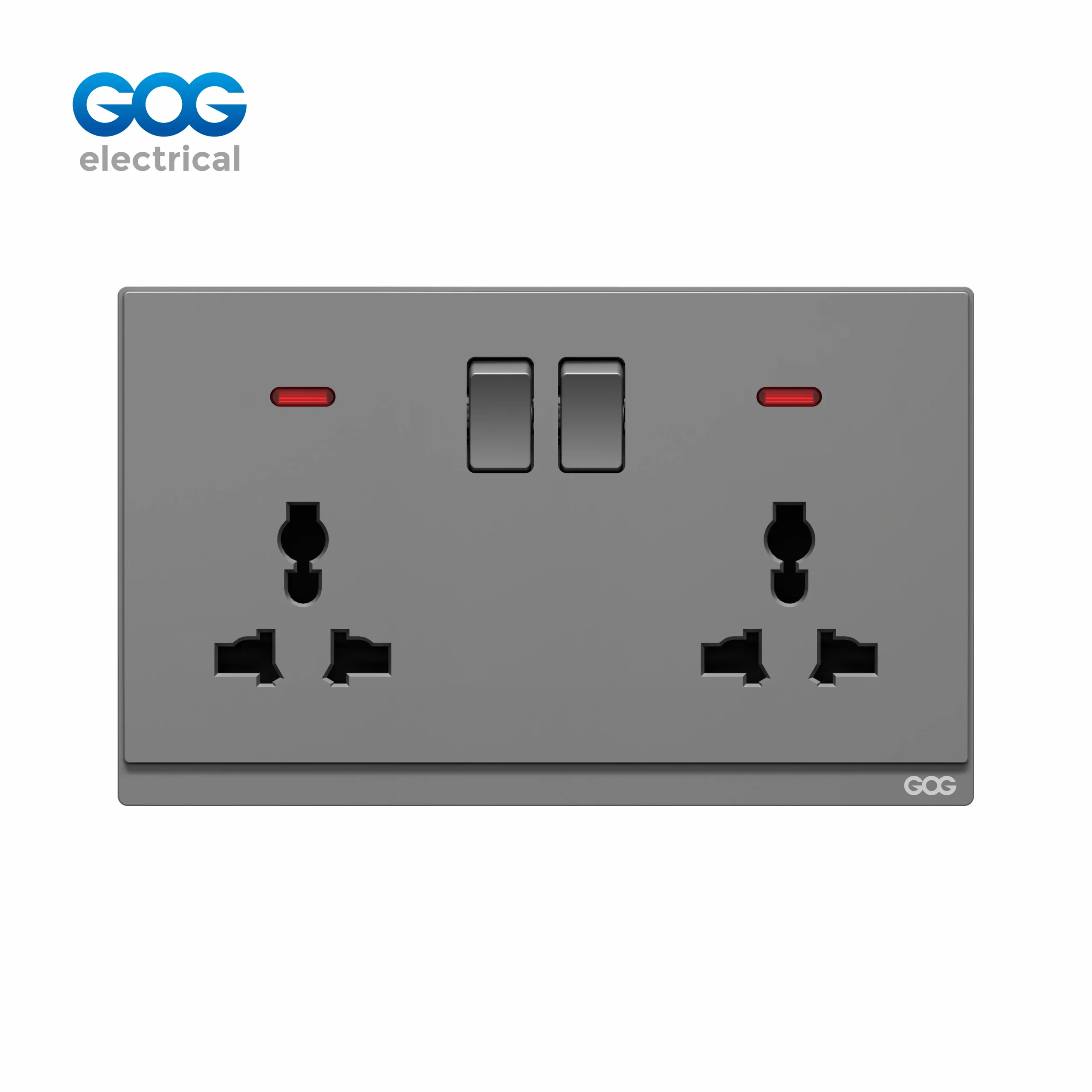 DN71408M Nigeria socket DN71 Series Double MF 3 Pin Switched Socket with Neon