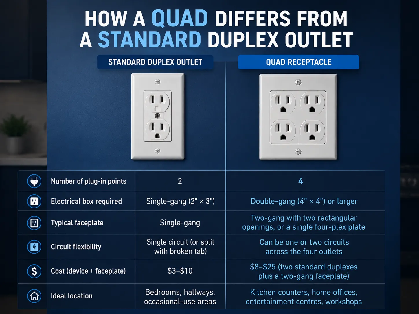 How a Quad Differs from a Standard Duplex Outlet