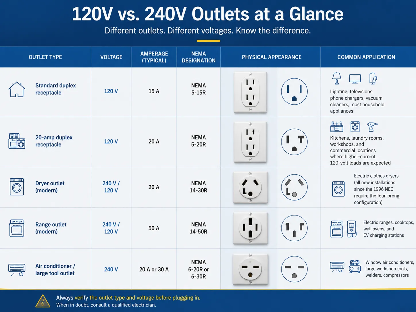 How to Identify a 120V Outlet vs. a 240V Outlet