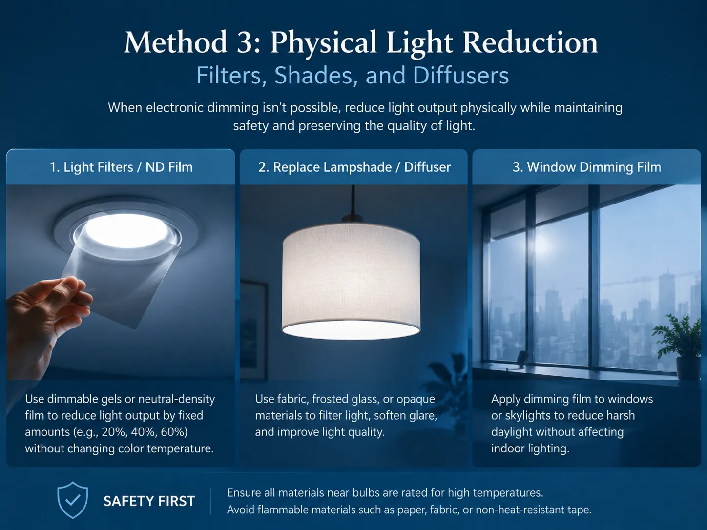 Physical Light Reduction — Filters, Shades, and Diffusers
