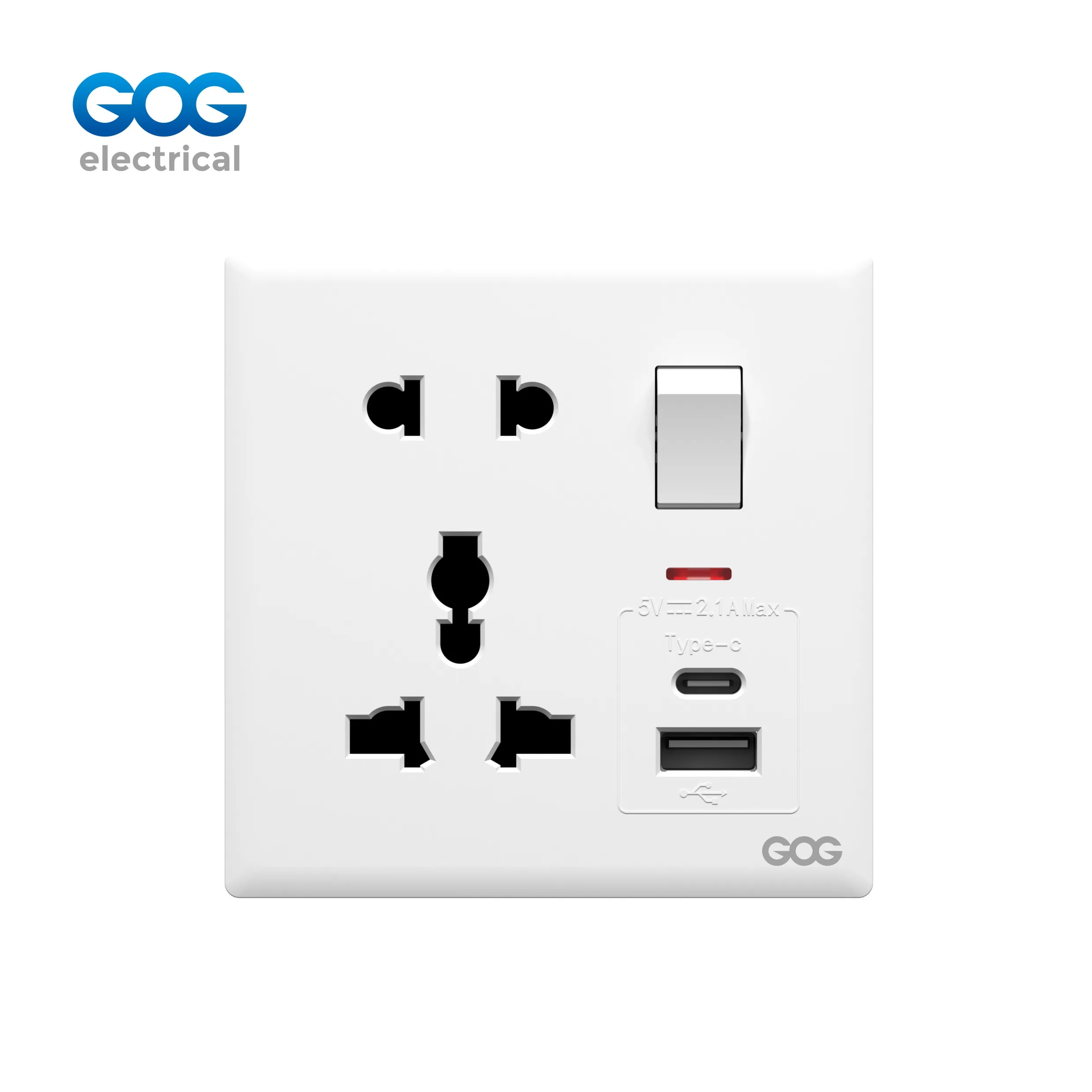 R12 Series 13A British Standard 5 Pin MF Switched Socket with USB-C & USB-A 2.1A