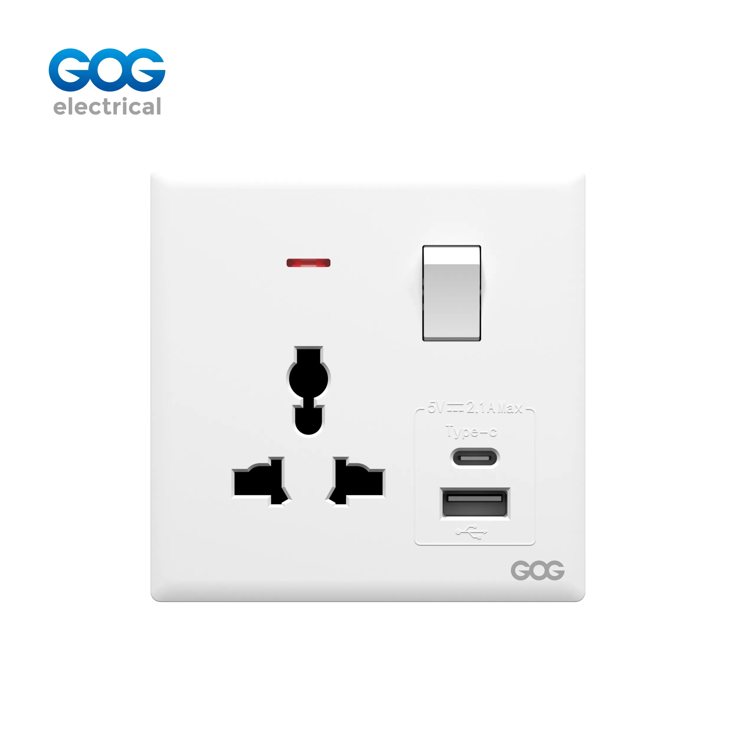 R12 Series 13A British Standard MF Switched Socket with USB-C & USB-A 2.1A