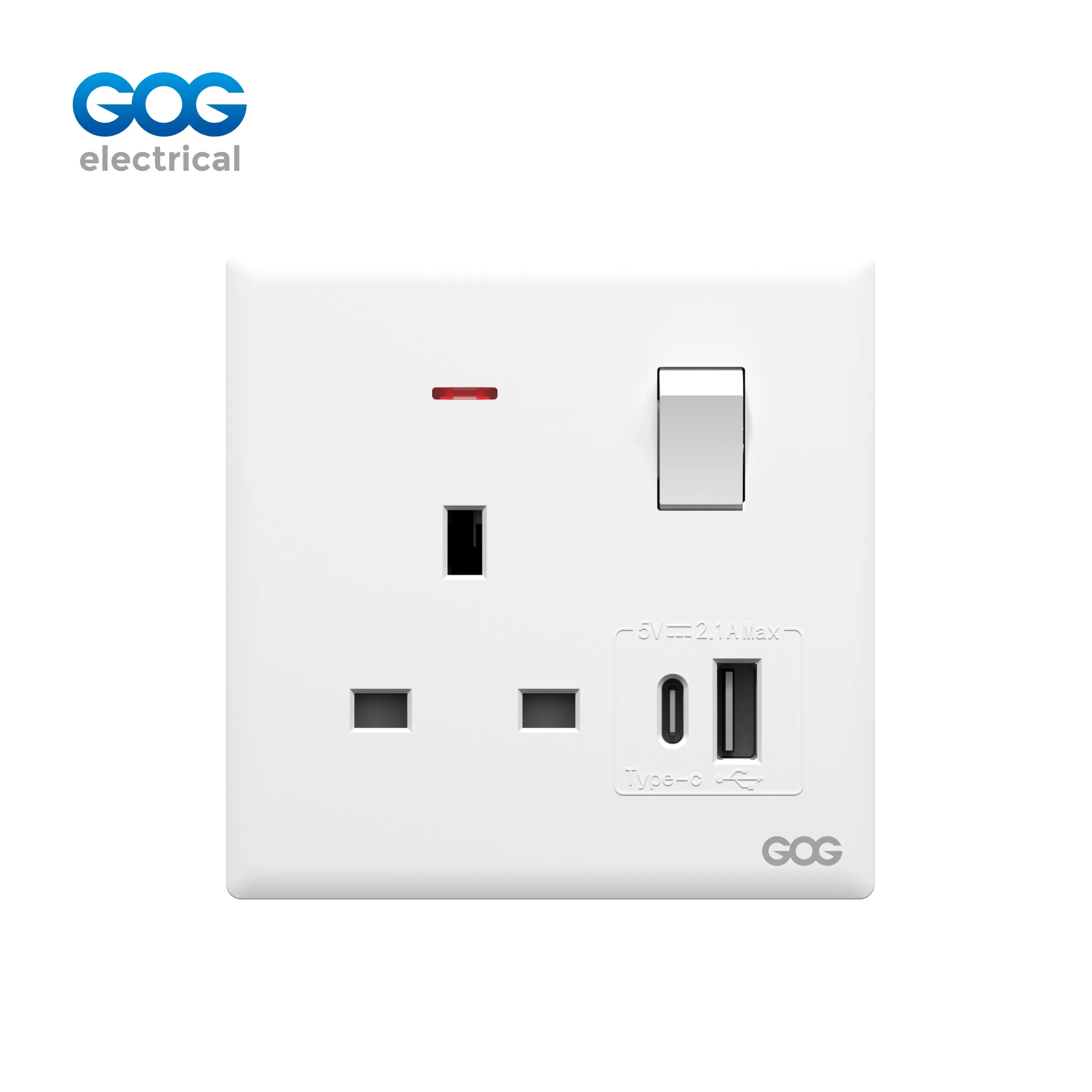 R12 Series 13A DP Switched Socket with USB-C & USB-A 2.1A