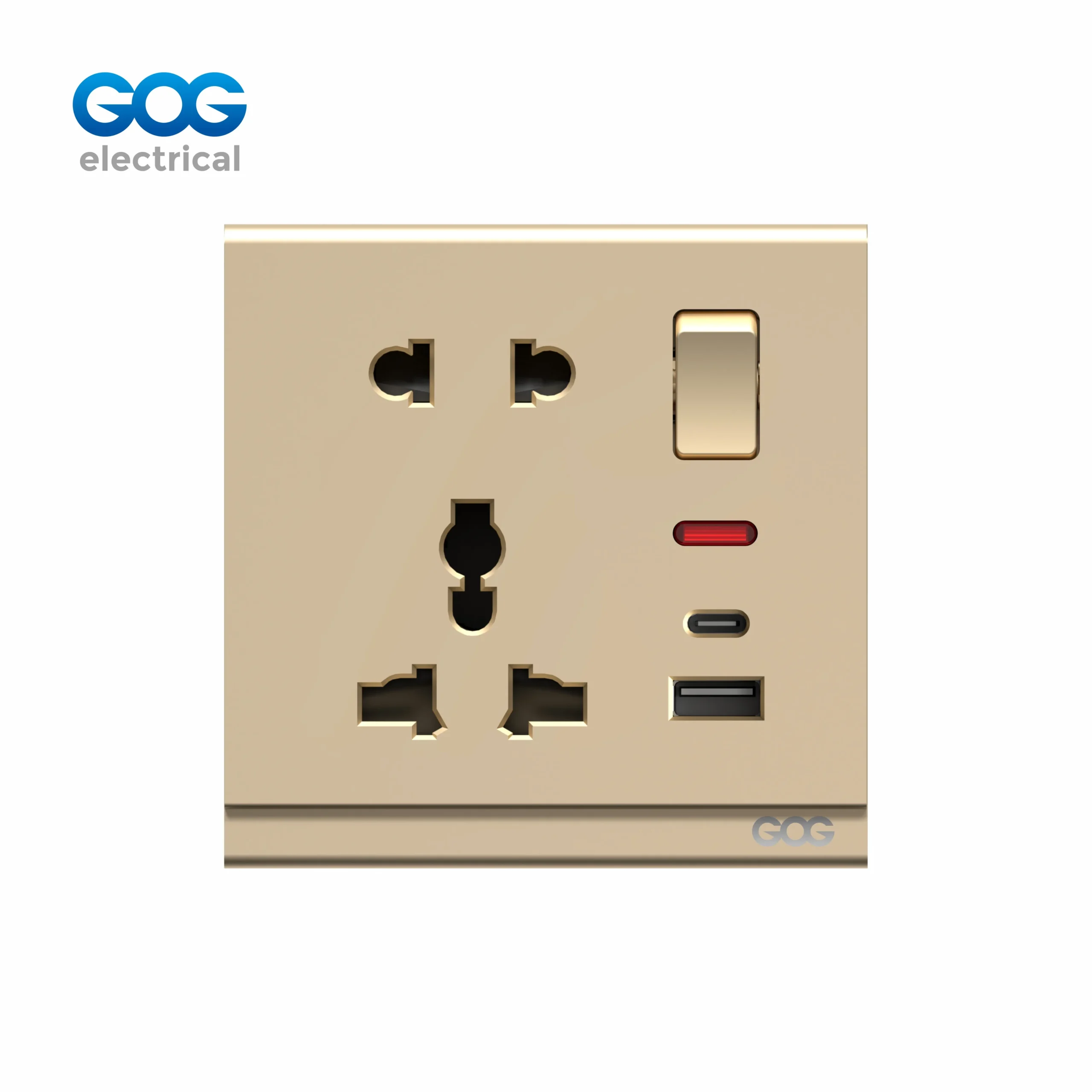 R16497C R16 Series 13A British Standard White PC 5 Pin MF Switched Socket with USB-C and USB-A