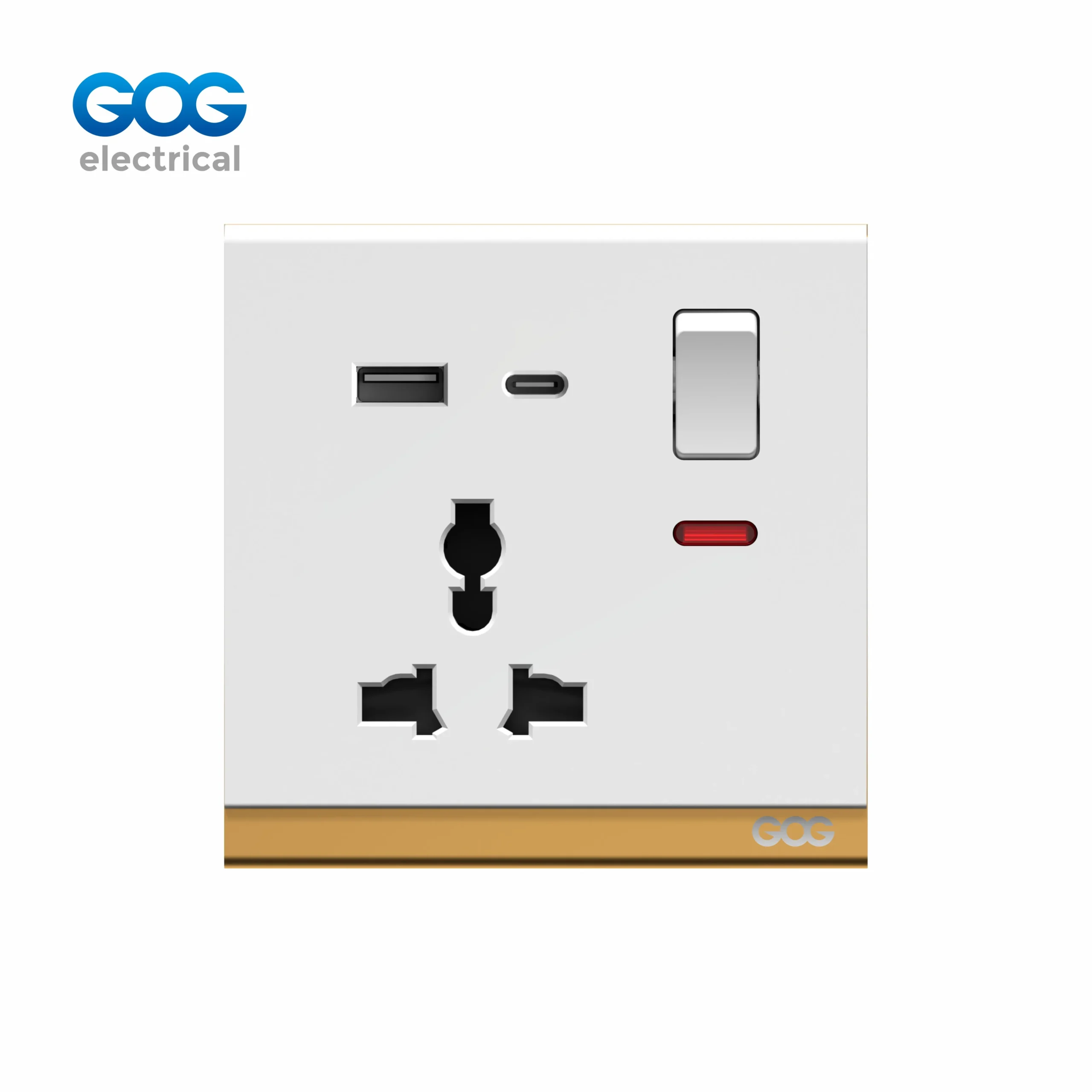 R16587C R16 Series 13A British Standard White PC MF Switched Socket with USB-C and USB-A