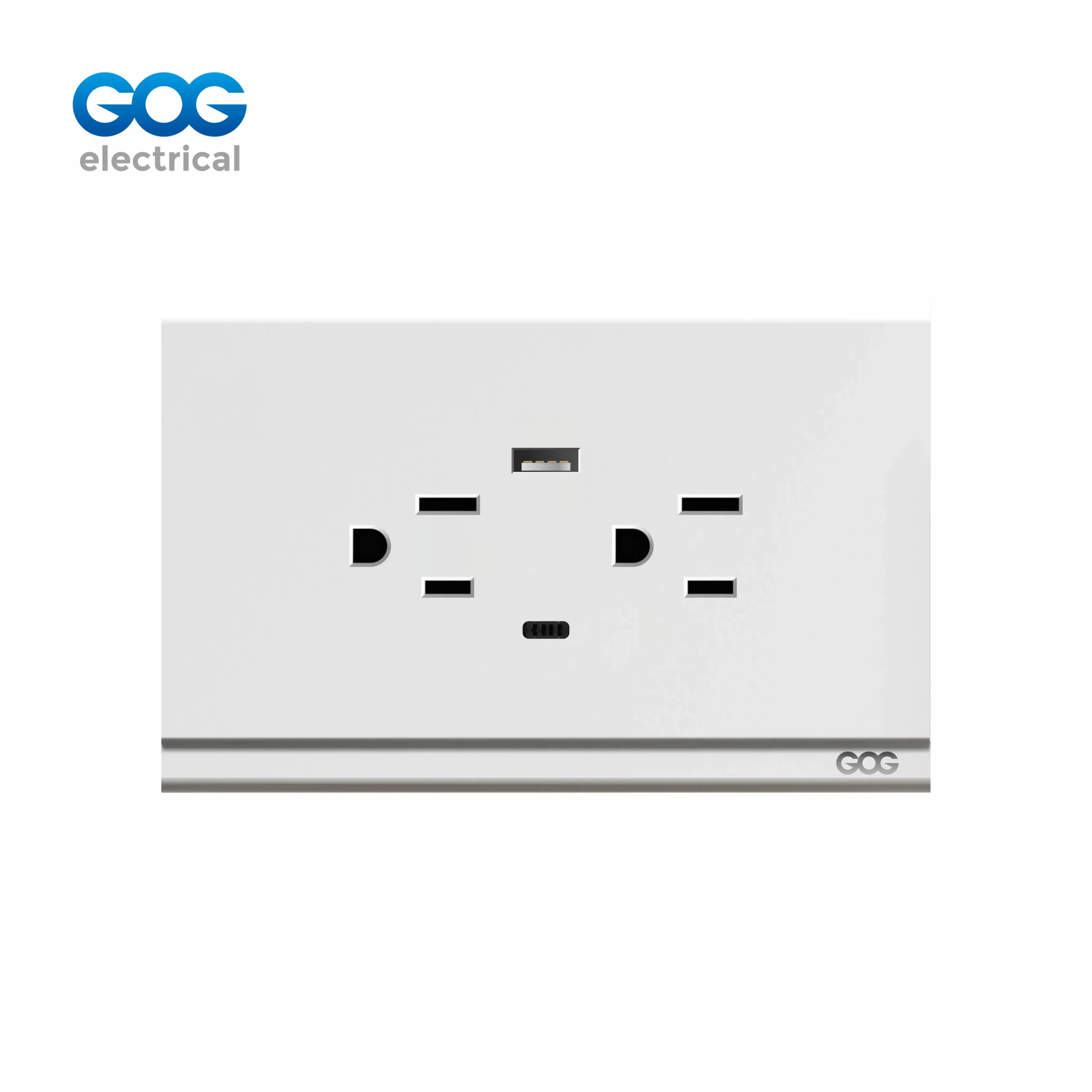 T-D Series 15A Chroming Duplex 3P Wall Socket with USB A+C