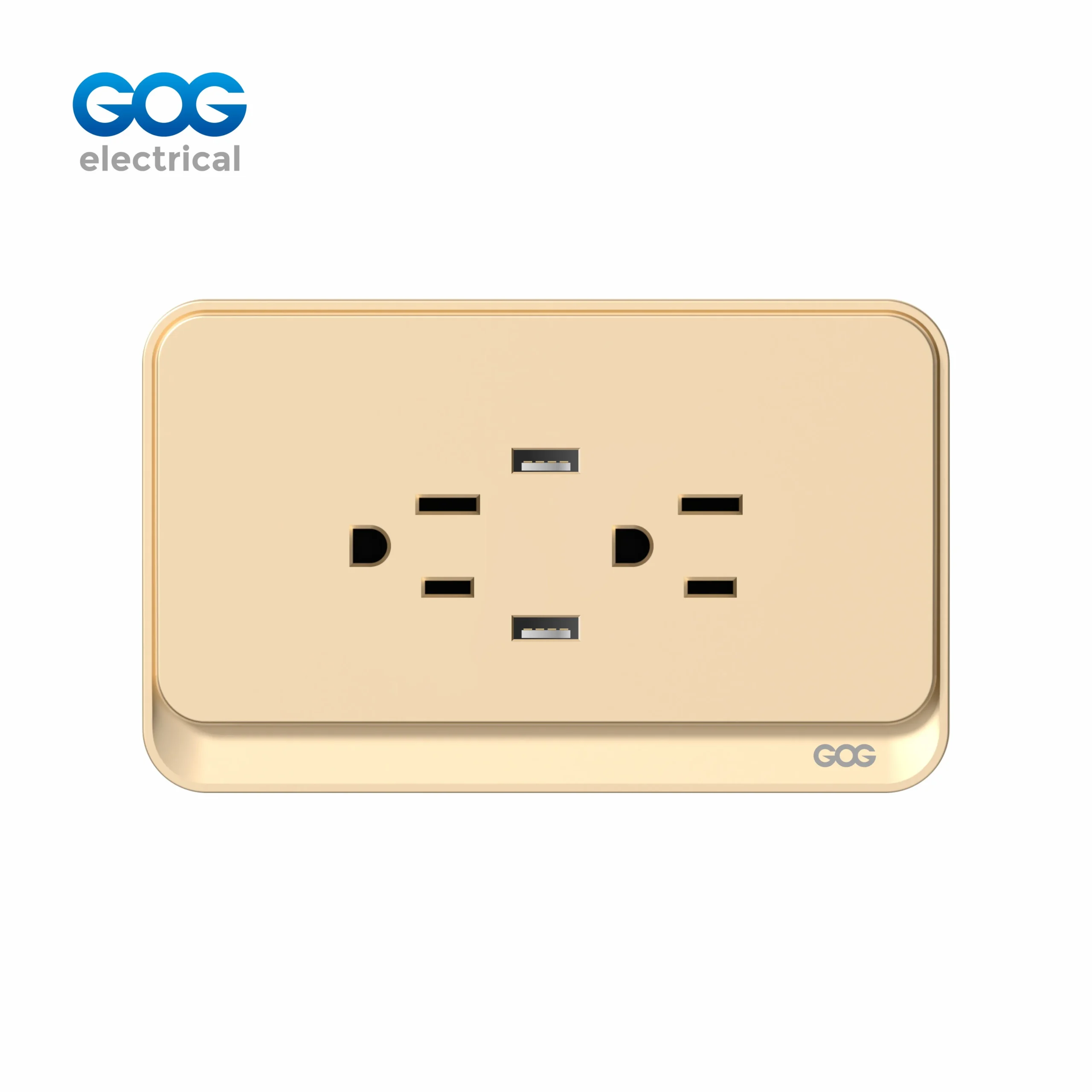 TCM65UA T-C Series Chroming 15A Duplex 3P Wall Socket with Dual USB 7 Metallic Finishes