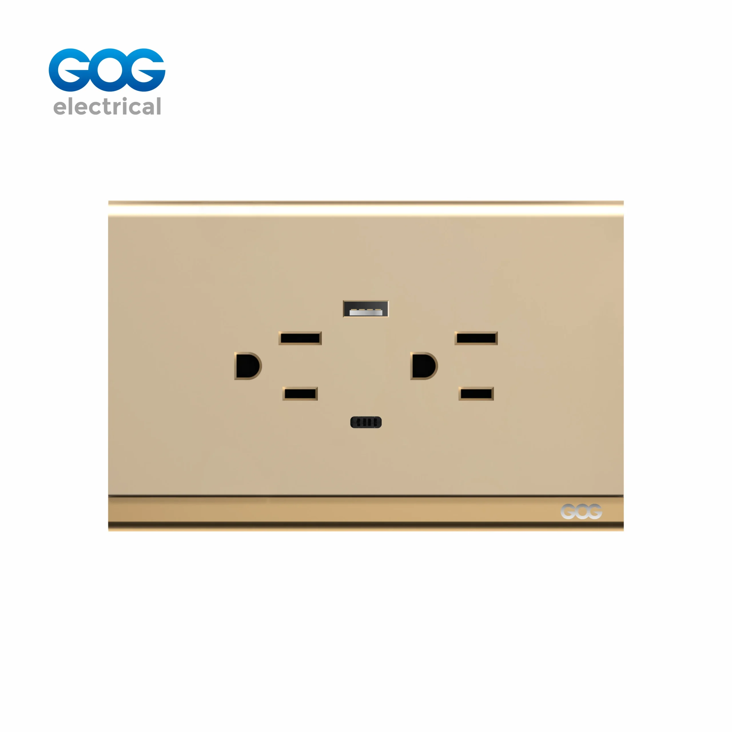 TDM65UC T-D Series Chroming 15A Duplex 3P Wall Socket with USB A+C 7 Metallic Finishes