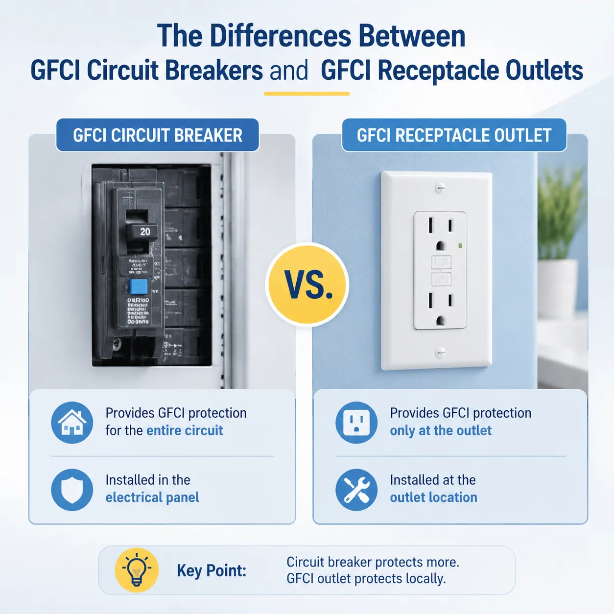 The Differences Between GFCI Circuit Breakers and GFCI Receptacle Outlets