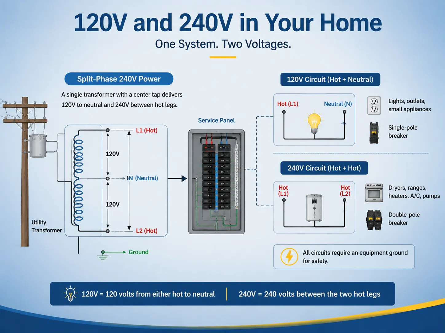 What 120 Volts and 240 Volts Actually Mean in a Residential Electrical System