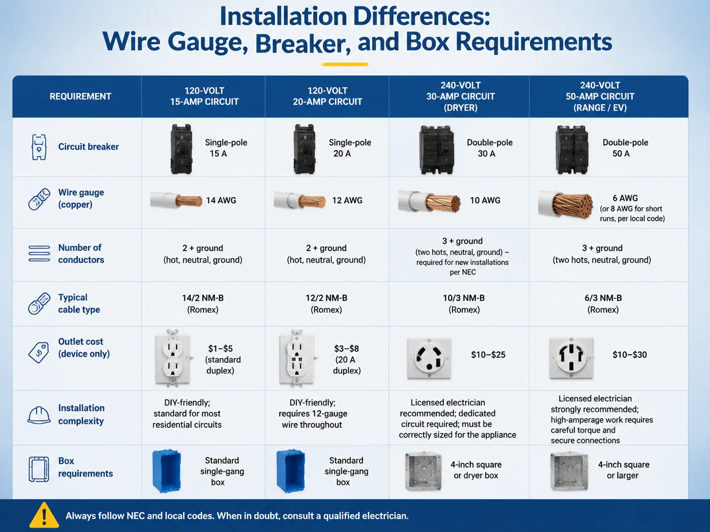 Wire Gauge, Breaker, and Box Requirements