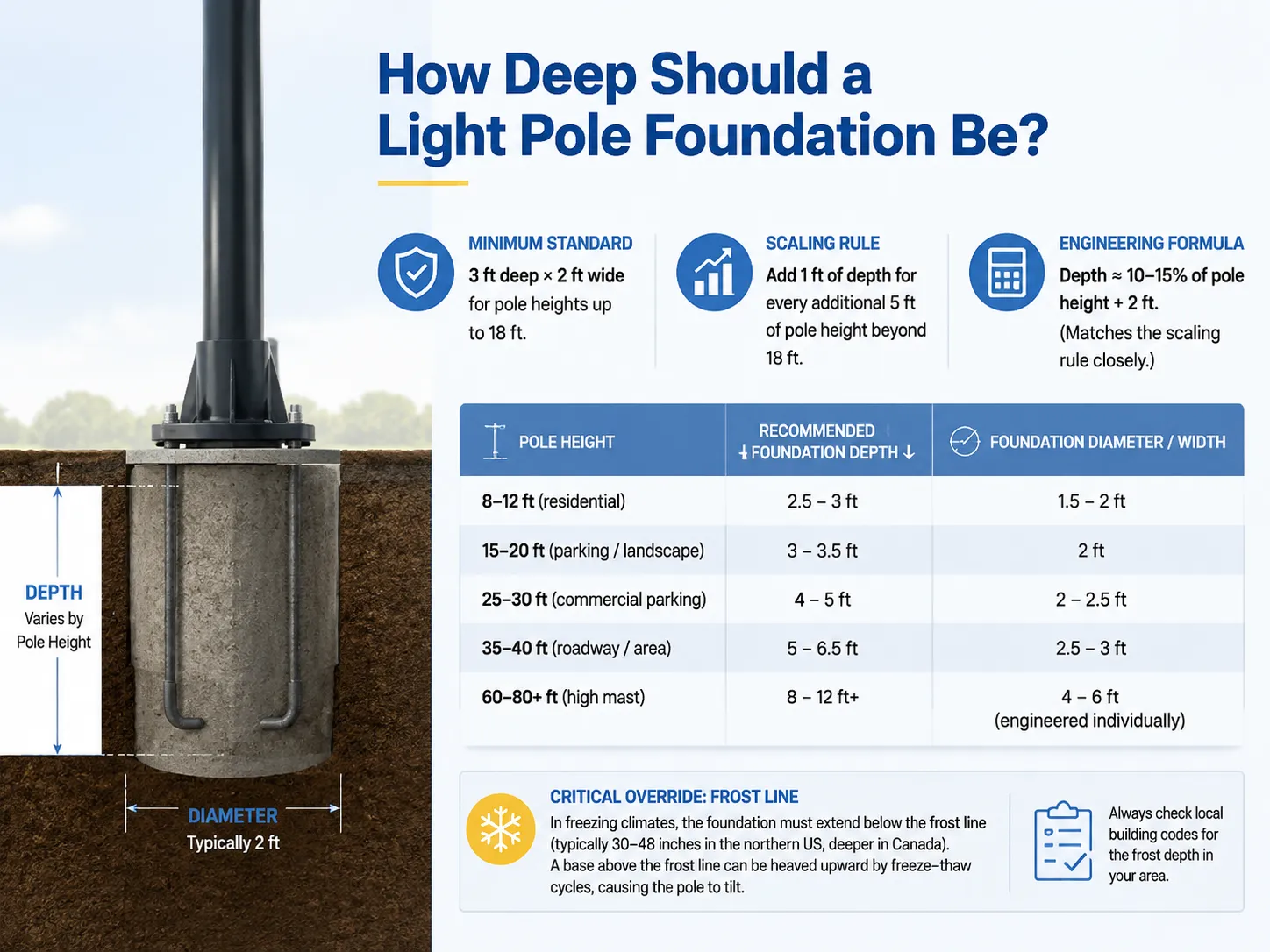 How Deep Should a Light Pole Foundation Be