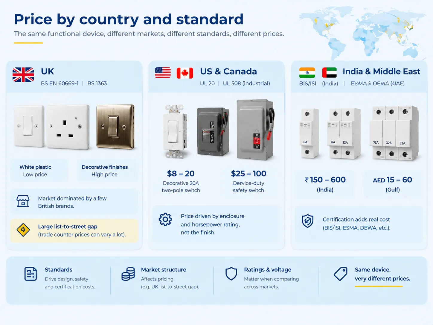 DP Switch Price by country and standard