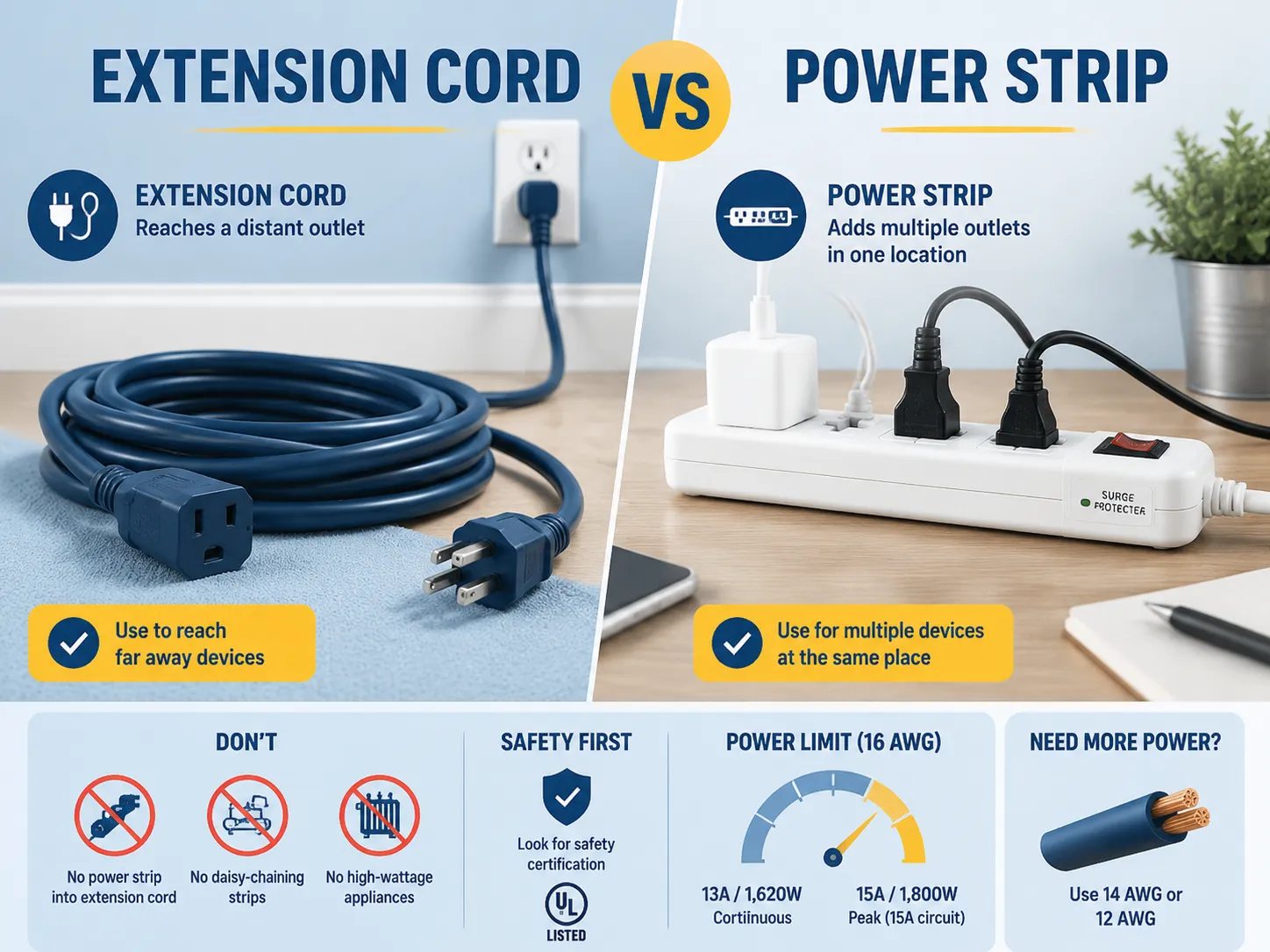 Cable de extensión vs regleta de enchufes
