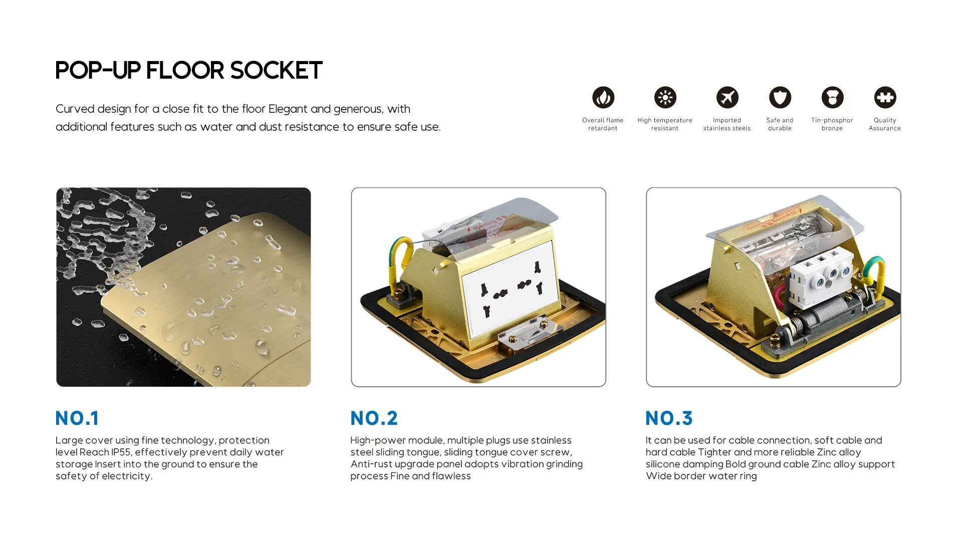 A10 stainless steel pop up floor socket flush with the floor