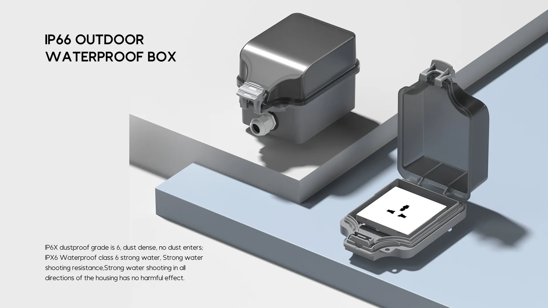 FW-X186 IP66 waterproof box installed over an outdoor socket