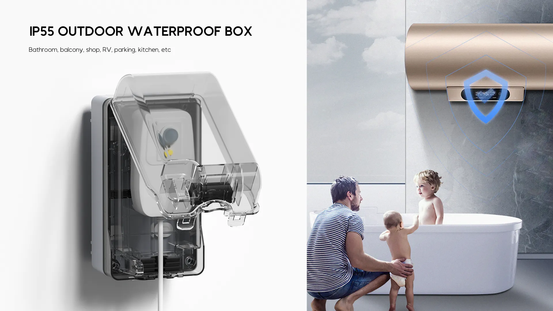 FW-2 electrical waterproof box protecting a circuit breaker outdoors