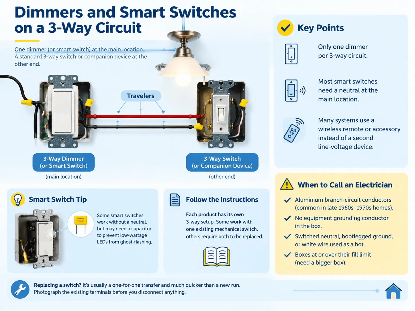 Dimmers and Smart Switches on a 3-Way Circuit