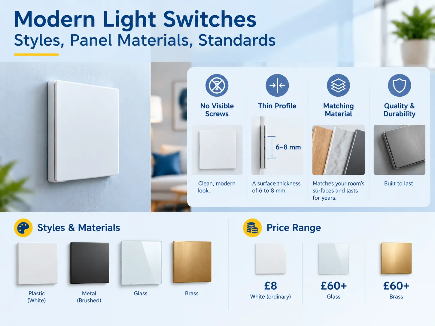 Modern Light Switches: Styles, Panel Materials, Standards